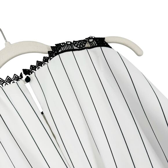 SELF-PORTRAIT Monochrome Striped Crepe Handkerchief Mini Dress White Lace US 6 - Picture 8 of 11